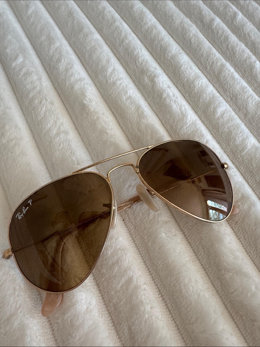 Ray-Ban Gold Frame Aviator Sunglasses with Brown Lenses
